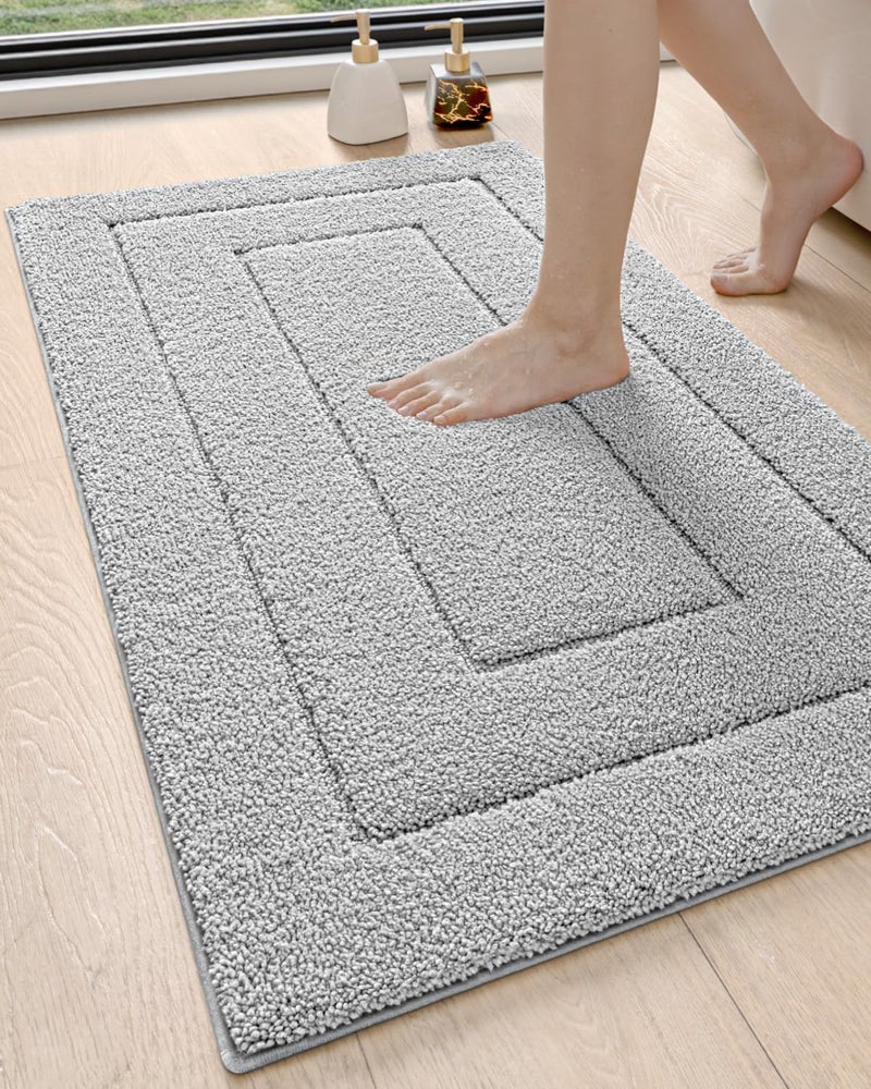 DEXI Bathroom Rug 43x24, Non Slip Washable Bath Mat for Shower Floor, Extra Large Absorbent Soft Bathmat with Rubber Backing, Quick Dry Microfiber Carpet, Light Grey - Image 1
